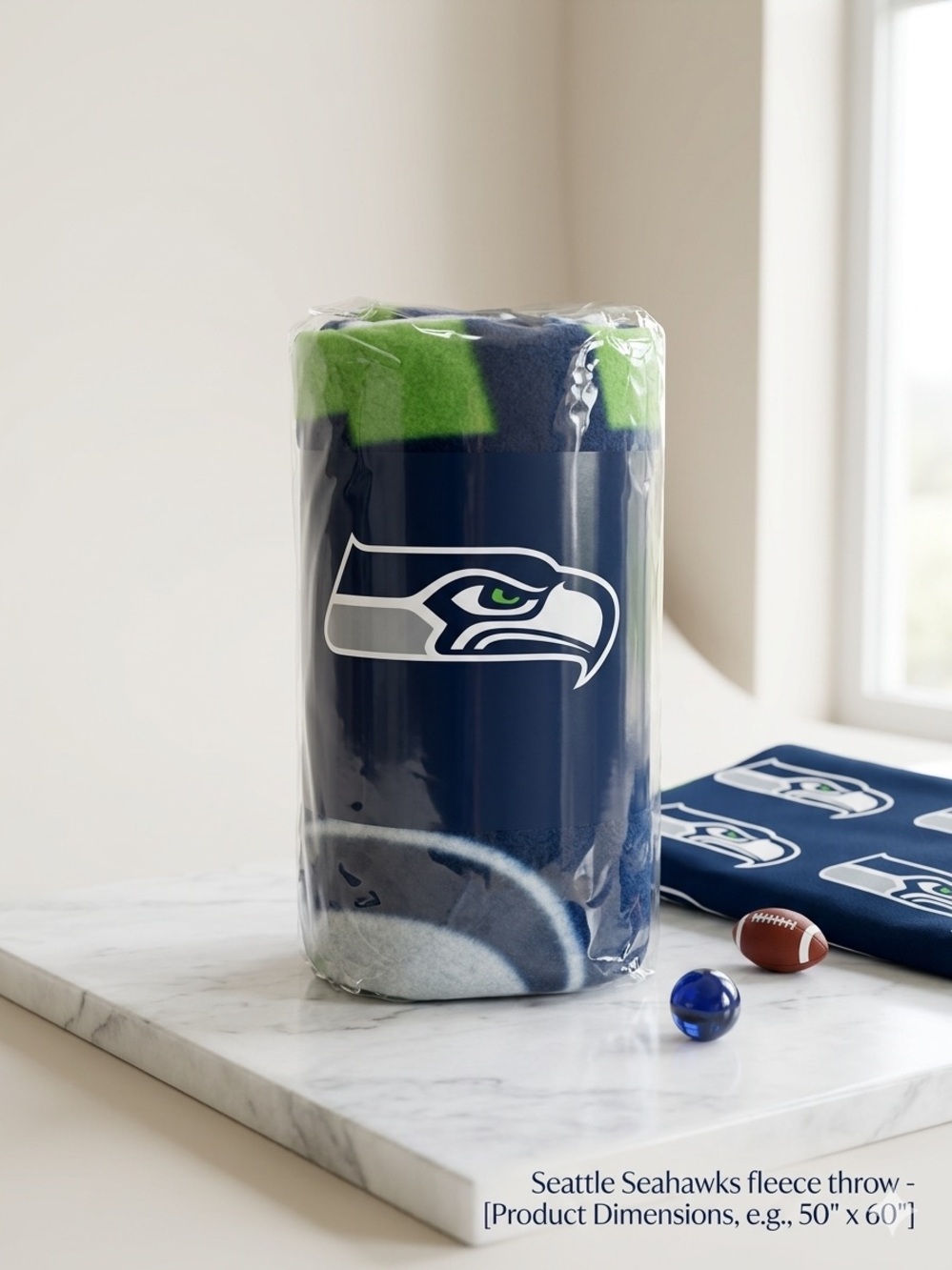 NFL Seattle Seahawks Navy and Lime Green Fleece Throw Blanket